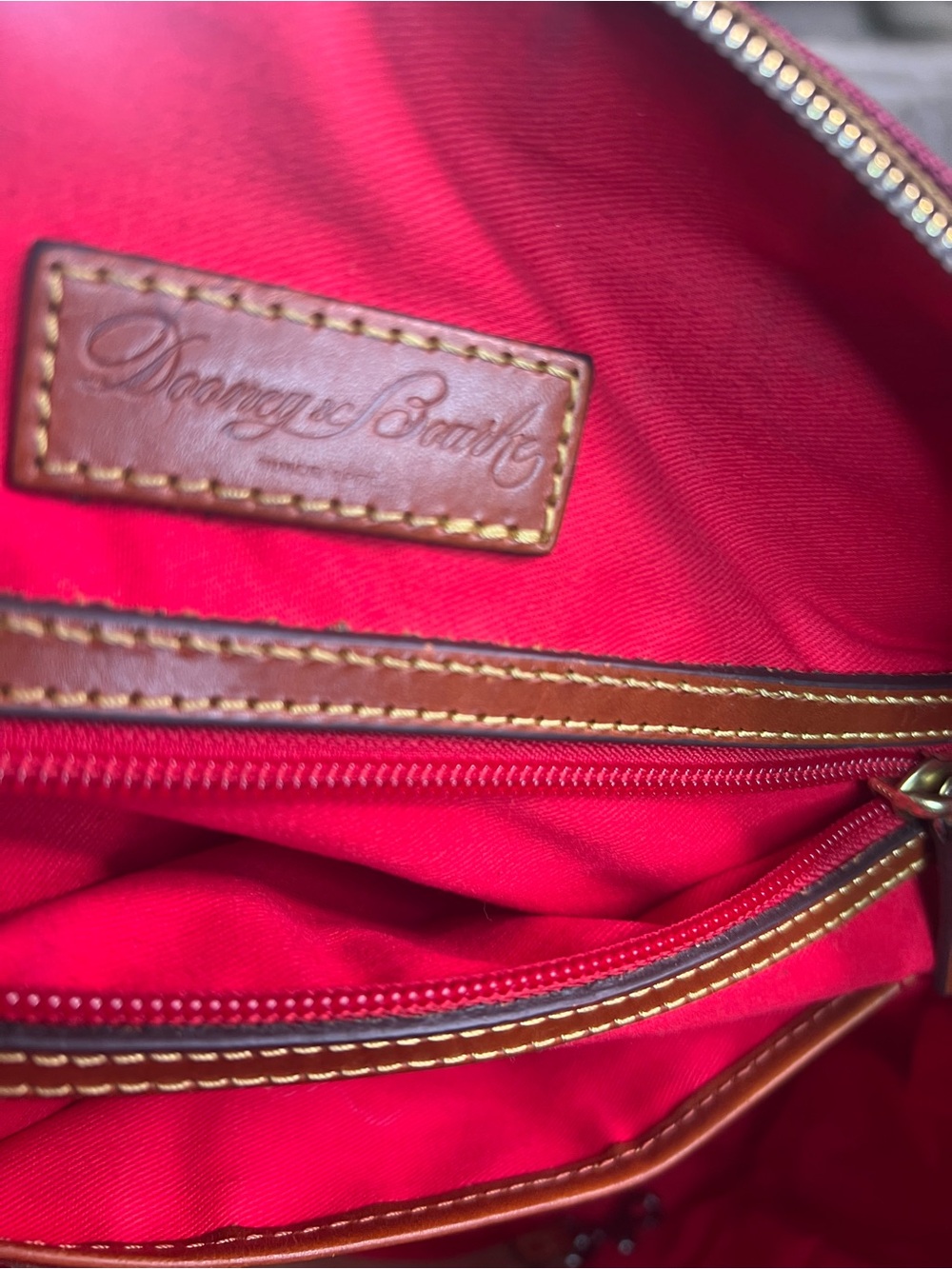 Dooney & Bourke Burgundy Nylon Shoulder Bag with Tan Leather Trim - Picture 6 of 13